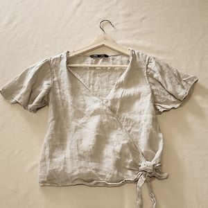 Zara short sleeve wrap linen top